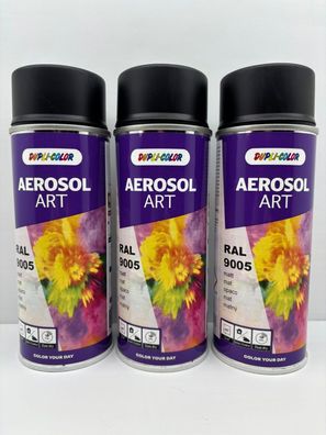 3x DUPLI COLOR Aerosol Art Lackspray RAL 9005 Tiefschwarz matt Schwarz 400ml