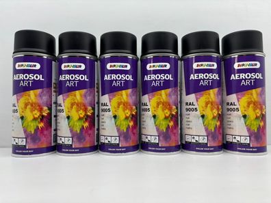 6x DUPLI COLOR Aerosol Art Lackspray RAL 9005 Tiefschwarz matt Schwarz 400ml