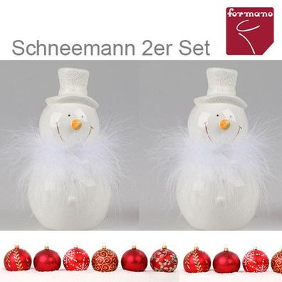 Formano Deko Schneemann weiss mit Federn 2er Set Weihnachten Winter Figur NEU