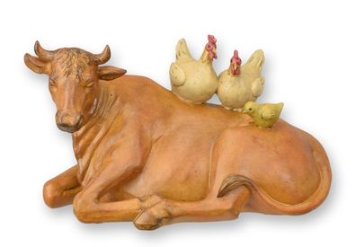 Skulptur Kuh und Hühner Kunstharz Replikat Retro Design Dekoration