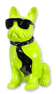 Bulldogge aus Kunstharz mit Sonnenbrille und Krawatte – grün Replikat Retro Design De