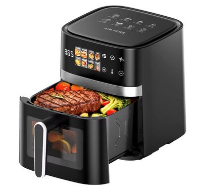 Patbrela 5,5L Heißluftfritteuse mit Sichtfenster 1350W Touchscreen Airfryer 8 Menüs