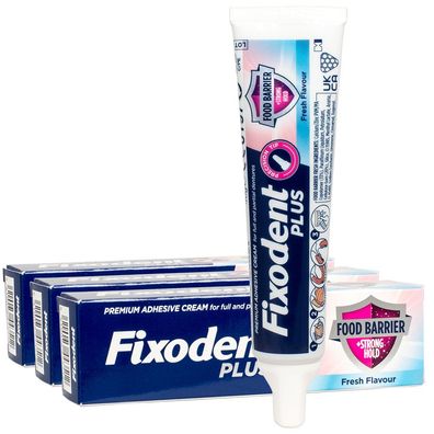 3x Fixodent Plus Food Barrier Fresh Flavour Haftcreme für Zahnersatz 40g