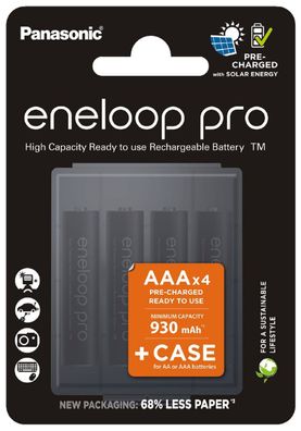 Eneloop Pro AAA Akkus 930 mAh 4 Stk. – wiederaufladbare Batterien mit Aufbewahrung