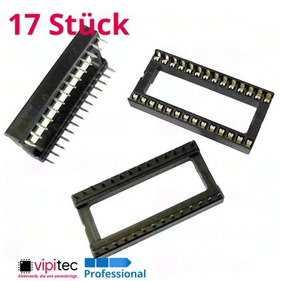 17x DIP28-W IC Sockel 15,24 mm Weit DIL28 Chip Socket Fassung Halter 28-Pin 2x14