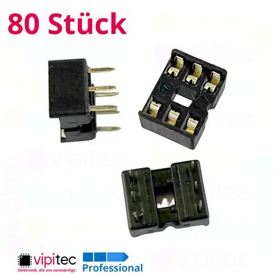 80x DIP6 IC Sockel 7,62 mm Eng DIL6 Chip Socket Fassung Halter 6-Pin 2x3