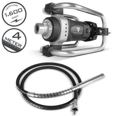 Stahlwerk Betonrüttler Set 1.600 Watt – 19.000 U/min, Flaschenrüttler für 35 / 50 mm