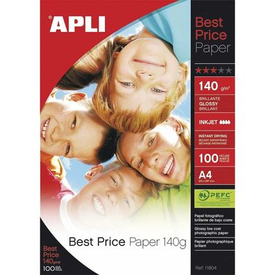 Glänzendes Photopapier Apli A4 100 Bettlaken