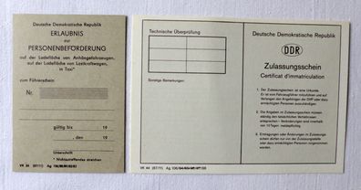 DDR blanko KFZ Zulassungsschein MZ Trabant Wartburg Erlaubnis zur Personenbeförderung