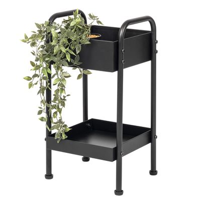 eluno Pflanzenständer, Multifunktionsregal mit 2 Ablagen, aus Metall schwarz