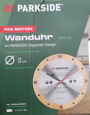 Parkside Wanduhr Uhr "PWCP1 A1" Sägeblatt-Design Holz