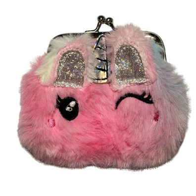 Flauschige Einhorn Knipsbörse für Kinder - 9,5x9 cm