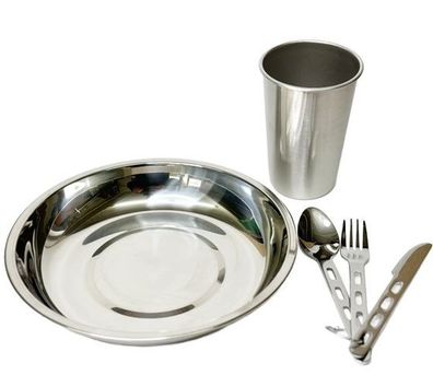 Camping Essbesteck Becher tiefer Teller 22 cm Besteck Edelstahl