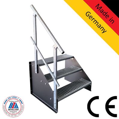3 Stufen Treppe Breite 60 - 160 cm Standtreppe Höhe 63 cm schwarz 1x Geländer