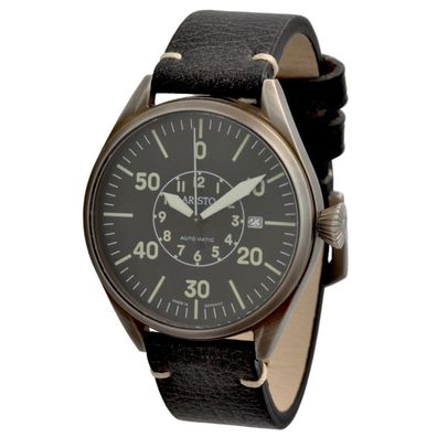 ARISTO 7H148L Flieger Automatikuhr Cockpit Herren Swiss Vintage Lederband 5ATM