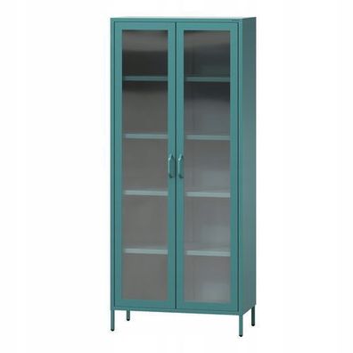Vitrinenschrank Wohnzimmerschrank mit 4 Fachböden Vitrine Glitzernd Metall Meeresgrün