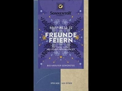 Sonnentor 3x Freunde feiern Tee Happiness is®, Doppelkammerbeutel 27g