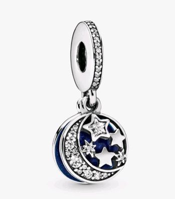 Pandora Charm Anhänger Mond & Blauer Himmel mit Sterne ( 791993CZ )