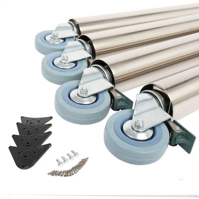 4er Set Tischbeine Möbelstützen mit Feststellbremse auf Rolle Höhe 710mm ø 60mm