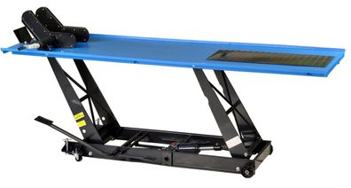 Motorradbühne, Parallelogramm, 450kg mit Fußpedal-Antrieb, blau, 01649