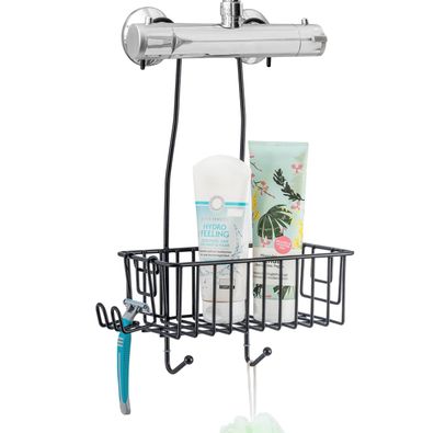 eluno Duschregal, Duschkorb zum Einhängen an Armatur mit 1 hoher Korb, Schwarz