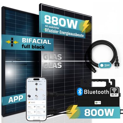 SUNNIVA® Balkonkraftwerk Black Frame Bifazial 880W/800W mit Astro Energy Wechselricht