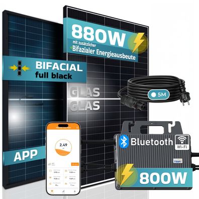 SUNNIVA® Balkonkraftwerk Black Frame Bifazial 880W/800W mit TSUN Wechselrichter
