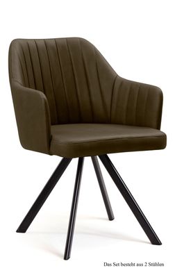 Armlehnstuhl (2er-Set) Delia 58x81x60 Schwarz/Khaki