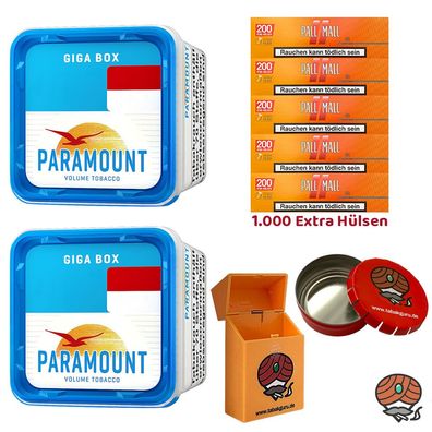 Paramount Blue Volumentabak Giga Box 2x 230g, Pall Mall Allround Hülsen, Zubehör