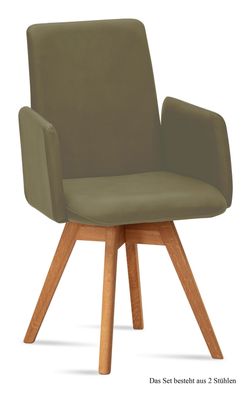 Armlehnstuhl drehbar (2er-Set) Donny 52x92x60 Eiche geölt/Olivgrün
