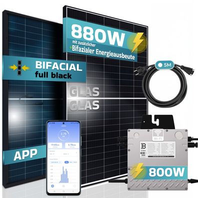 Sunniva® Balkonkraftwerk Black Frame Bifazial 880W/800W mit Beny Wechselrichter