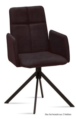 Armlehnstuhl (2er-Set) Druci 52x92x60 Schwarz/Espresso