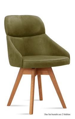 Esszimmerstuhl drehbar (2er-Set) Drala 52x82x63 Eiche geölt/Olivgrün