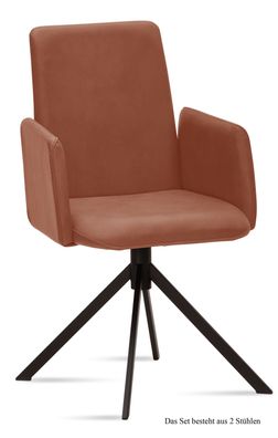 Armlehnstuhl (2er-Set) Drina 52x92x60 Schwarz/Cognac