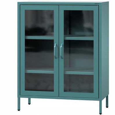 Jan Nowak kleiner Vitrinenschrank Kommode mit 2 Glastüren 80 x 101,5 x 40 cm Seegrün