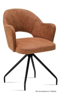 Armlehnstuhl (2er-Set) Dikana 59x87x61 Schwarz/Cognac