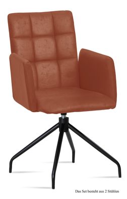 Armlehnstuhl drehbar (2er-Set) Dollie 52x91x60 Schwarz/Cognac