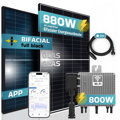 Sunniva® Balkonkraftwerk Black Frame Bifazial 880W/800W mit Deye Wechselrichter