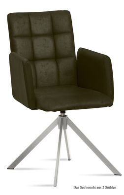 Armlehnstuhl drehbar (2er-Set) Drusie 52x91x60 Edelstahl/Khaki