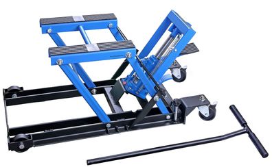 Motorradlift 680kg, mit Fußpumpe, Parallelogramm, blau, 01942