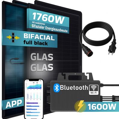 SUNNIVA® Balkonkraftwerk Black Frame Bifazial 1760W/800W mit TSUN Wechselrichter