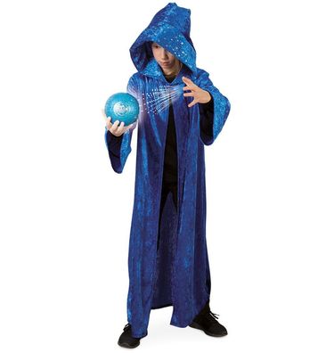 narrenwelt Kostüm Zauberer Magier Umhang lang Kapuze blau Panne-Samt Sternenmuster