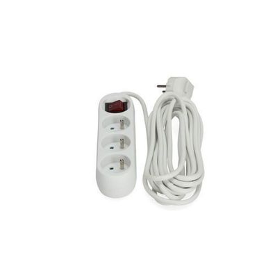 Verlängerungskabel 3-Steckdosenleiste Länge 5 Meter weiß Erdung und Ein/Aus-Schalter