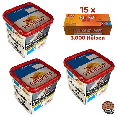 Paramount Volumentabak Giga Box 3x 230g, Pall Mall Allround Xtra Hülsen