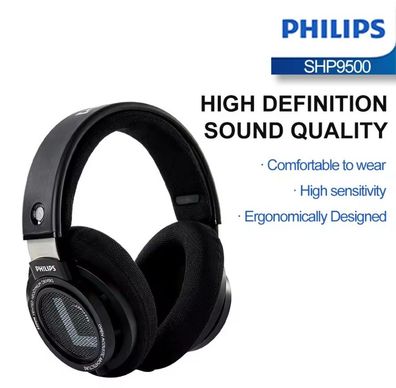 Philips SHP9500 HiFi Over-Ear Kopfhörer Open-Back Stereo mit 3,5mm /6,3mm für Musik