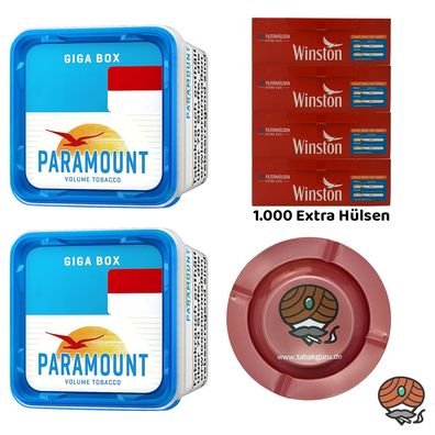 Paramount Blue Volumentabak Giga Box 2x 230g, Winston Extra Hülsen, Metallascher