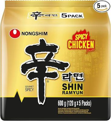 Nongshim Instantnudeln Shin Ramyun Spicy Chicken 120g (5er-Pack)