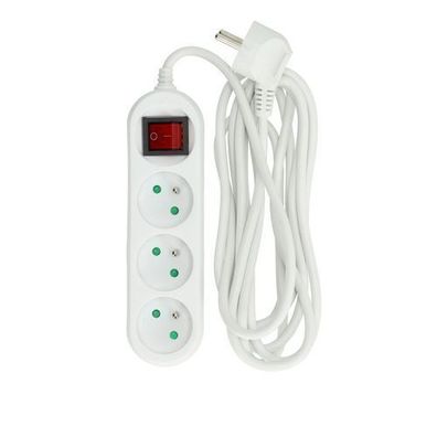 Verlängerungskabel 3-Steckdosenleiste Länge 3 Meter weiß Erdung und Ein/Aus-Schalter