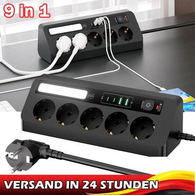 EU Steckdose Mehrfachstecker Steckdosenleiste Adapter Versenkbare 5-Fach mit USB