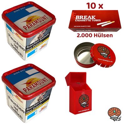 Paramount Volumentabak Giga Box 2x 230g, 2000 Break Hülsen, Zubehör